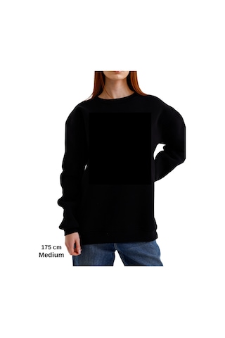Pxm Oversize 3 Iplik Şardonlu Sweatshirt Düz Kadın Siyah Siyah