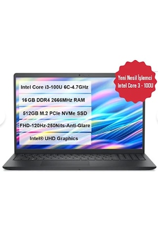 Dell 15 DC15250-01 i3-100U 16 GB 512 GB M.2 SSD 15.6" Ubuntu Dizüstü Bilgisayar