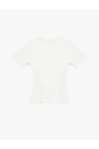 Koton Slim Fit Bisiklet Yaka Kısa Kollu Dokulu Peplum Bluz Ekru 6sak70020uk Ekru