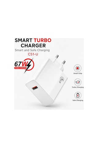 C51-u Smart Turbo Charger 67w Usb Girişli Adaptör Smart Chip Turbo Charging Fast Charge Hızlı Şarj Adaptörü
