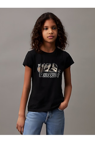 Uyguntarz Çocuk Moody Baskılı Pamuklu Tshirt Siyah