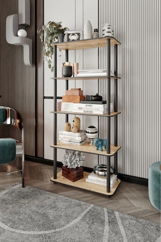 5 Katlı Dekoratif Diktörtgen Kitaplık Meşe Meşe