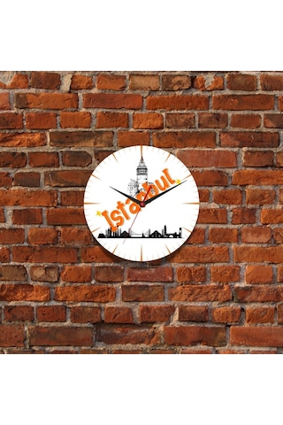 İstanbul Tasarımlı Duvar Cam Saati Beyaz