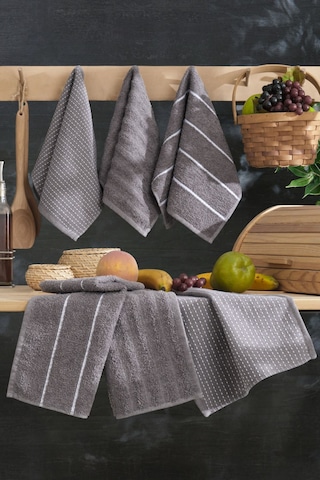 Seher 6'lı Mutfak Ve El&yüz Havlu Seti 30x50 Cm Antrasit
