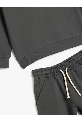 Koton 2'li Pamuklu Uzun Kollu Sweatshirt Ve Şort Takımı Antrasit 5skb10025tk Antrasit