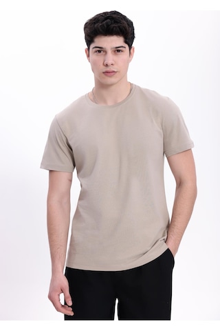 Freemen Erkek/unisex Bisiklet Yaka Basic Tişört %100 Pamuk Bej