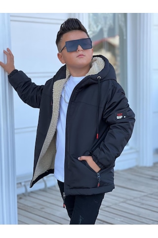 Erkek Çocuk Kapüşonlu İçi Kürklü Mont Km3050 Siyah