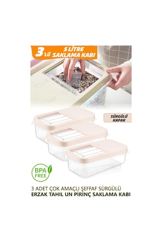 Multibox 5 Litre Sürgülü Kapak Çok Amaçlı Tablet Deterjan Erzak Saklama Kabı 3 Adet 5lt