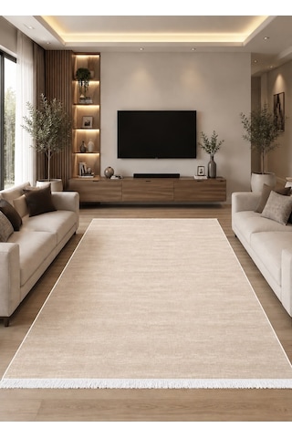 STY Home Krem Dijital Baskı Halı Kaymaz Tabanlı Yıkanabilir Halı Yolluk Salon Halısı645