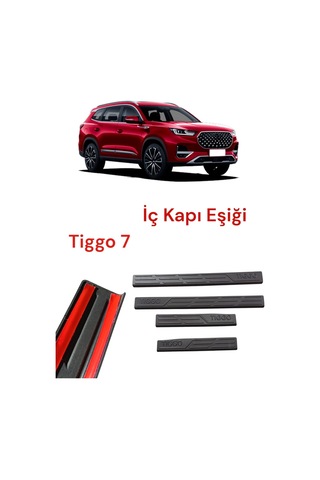 Trobus Chery Tiggo 7 Uyumlu Plastik İç Kapı Eşik Koruma 4 Parça Yapışkanlı Siyah