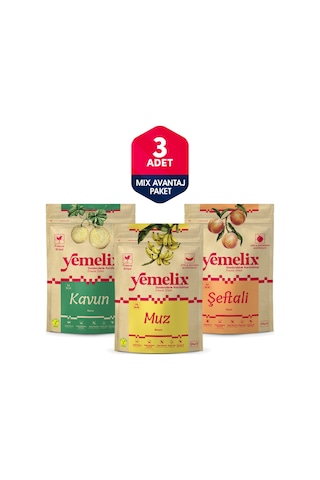 Freeze Dried 3'lü Mix Avantaj Paketi Dondurularak Kurutulmuş Kavun-muz-şeftali Kuru Meyve Cipsi 50 G