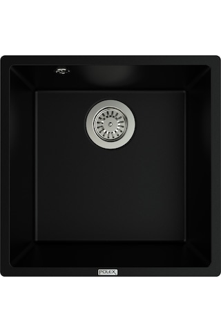 Polex Cristalüx Granit Evye P-X40 Siyah Tezgah Altı Ve Tezgah Üstü Kare Mutfak Evyesi 53.8x44 CM