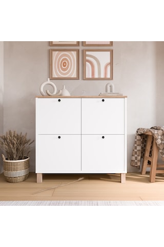 Robin Home Alaska Ayakkabılık Çok Amaçlı Dolap 4 Kapaklı Ahşap Ayaklı Sepet-beyaz Beyaz