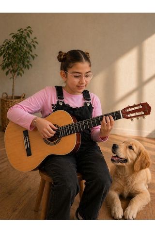 Valares Qcg3024 34 1/2 Yarım Boy Klasik Gitar Naturel Askı Aparatlı Çocuklar İçin İdeal Kolay Çalım