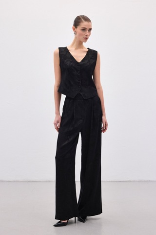 Sateen Jakarlı Yelek - Siyah-136839 Siyah