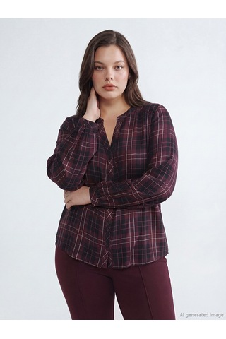 Lcw Everyday Bordo Kaçık Yaka Ekose Oversize Bluz