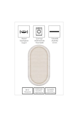 West Home Makinede Yıkanabilir Kaymaz Taban Leke Tutmaz Bej Oval Mutfak Halısı Salon Halısı Ve Yolluk