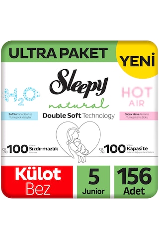 Sleepy Natural Double Soft Ultra Paket Külot Bez 5 Numara Junior 156 Adet 5 Numara