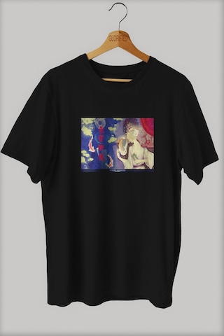 Noıssey -wed Natsume Yuujinchou Roku Baskılı Oversize T-shirt Tişört Sokak Tarzı Siyah