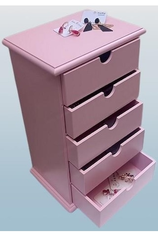 Hobi 90381 Şifonyer Takı Ve Makyaj Kutusu 5çekmece Parlak Pembe Lake Boya Elyapım