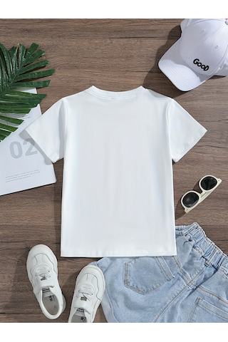 Uyguntarz Çocuk Penguen Baskılı Pamuklu Tshirt Beyaz