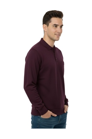 Baglan Erkek Büyük Beden Polo Yaka Cepli Selanik Sweatshirt Bgl-st04978 Mürdüm