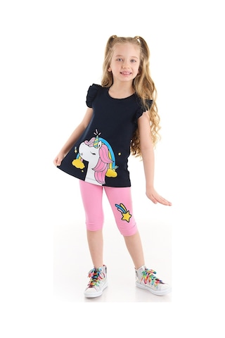 Denokids Unicorn Gücü Kız T-Shirt Tayt Takım Çok Renkli