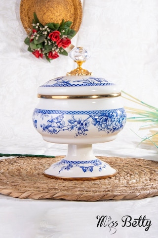 Miss Betty Vintage Blue Life Ayaklı 18 Cm Emaye Şekerlik