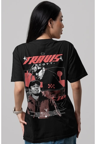 Travis Scott Rapper Şarkıcı Sırt Baskılı Unisex Oversize Tişört Siyah