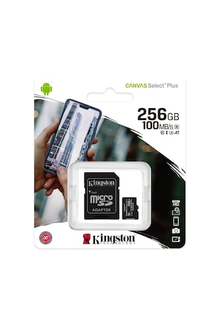 Kingston Canvas Select Plus SDCS2/256GB 256 GB MicroSDXC Class 10 UHS-I Hafıza Kartı + Adaptör