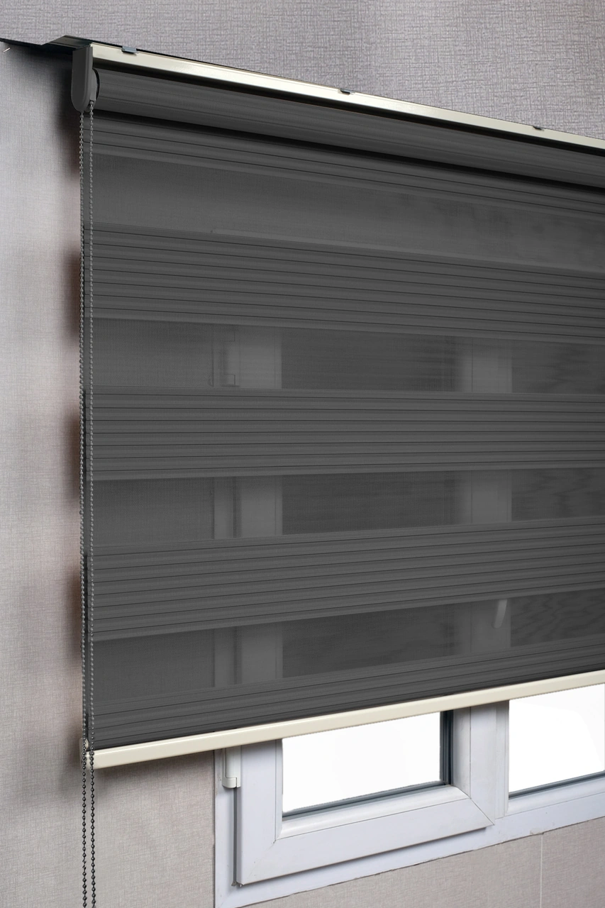 Pileli Antrasit Zebra Stor Kaliteli Güneşlik Perdeler Antrasit