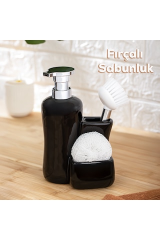 Porsima 268669 Sıvı Sabunluk Fırçalı Süngerlikli Sabunluk Siyah