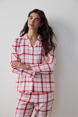 Penti Gül Kurusu Modal Ekoseli Gömlek Yaka Düğmeli Pamuklu Pijama Takımı