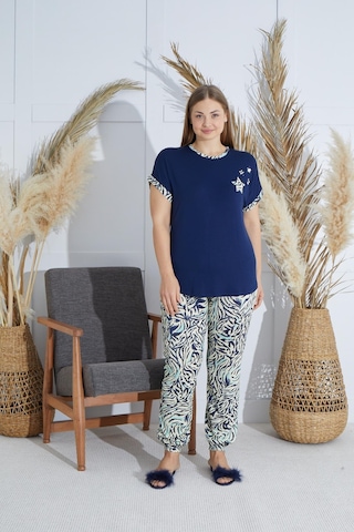 Sevim Kadın Büyük Beden Kısa Kol Lacivert Pijama Takım C3t4n851 001