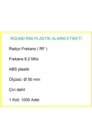 Round R50 Plastik Alarm Etiketi Rf Radyo Frekans 1000'li Koli