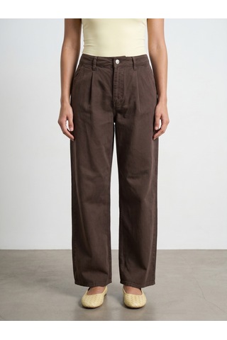 Dilvin 72319 Pileli Dökümlü Kumaş Pantolon-kahve