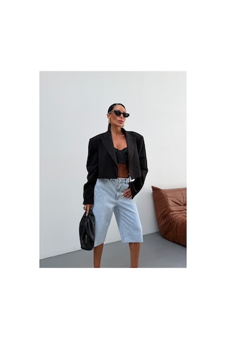 Kene Jeans Buz Kar Paça Kesik Uzun Kot/denim Şort Mavi