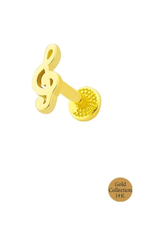 So Chic Minimal Altın Serisi 14 Ayar Sarı Altın Melodi Figürlü Tragus Piercing