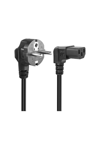 C13 Power Kablo - Yukarı Dik Açı 90 Derece Dirsek L Tip - Standart Güç Kablosu - 1.8 Mt