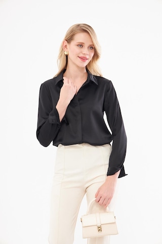 Klasik Saten Gömlek Siyah Siyah