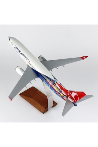 Thy015 1/100 Ölçek, Thy San Francisco Logolu B737-800 Yolcu Uçağı, Sergilemeye Hazır Ahşap Standlı Model-56269