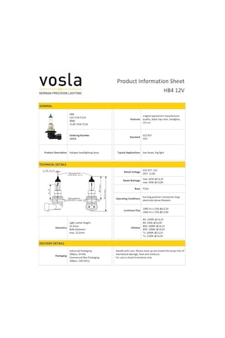 Vosla 12v 9006 Hb4 Ampul 51w P22d Vs28006 2 Li