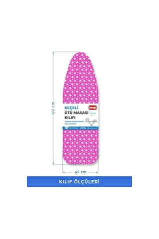Magic Lady Retro Model 122x45 Cm Pembe Yıldız Desenli Keçeli Ütü Masası Kılıfı
