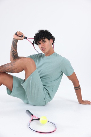 Rowinger Waffle Dokulu Nakış Logo Detaylı Oversize Erkek T-shirt Çağla