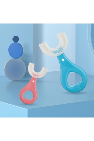 Sones U Şeklinde Çocuk Bebek Elde Tutulan Yumuşak Diş Fırçası Fırçalama Eseri 2-6 Yaş Arası, Stil: Kalp Şekli Pembe