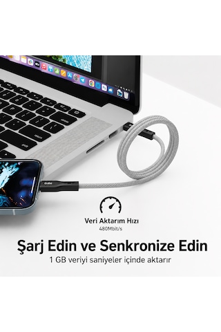 Sbs Magnetic Usb-c To Usb-c 1 Metre 60w Hızlı Şarj Ve Veri Aktarım Kablosu Manyetik Örgülü Renk - Gri