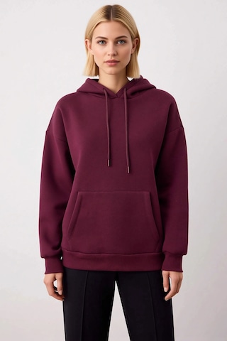 Benerly Kadın Kapüşonlu Düşük Kol Oversize Sweatshirt Fonksiyonel Dayanık Mürdüm