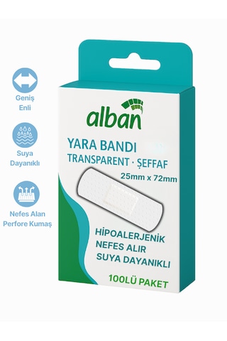 Şeffaf Yara Bandı 25mm X 72mm 100 Lü Paket