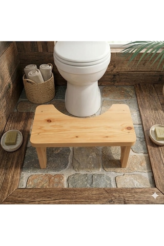 .premium Masif Çam Klozet Taburesi - 17cm İdeal Sağlık Boyu - %100 Doğal Ahşap Kurulu Teslimat Bej
