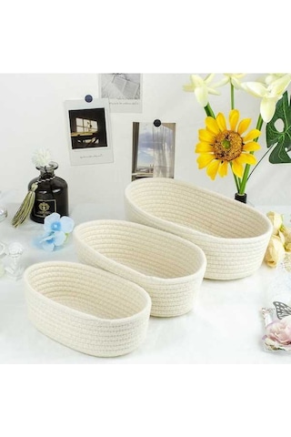 Maoyaya Oval Saklama Sepeti Pamuk Halat Dokuma M030-1344 Çok Amaçlı Organizasyon Sepeti Beyaz